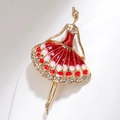 Elegant gold ballerina brooch with red and white enamel and sparkling rhinestones - Enamel Red (C2324-2RE)