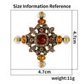 Vintage Baroque cross brooch with amber crystal, pearls, and gold alloy metal floral details - Vintage Brown (XZ25225)