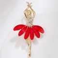 Exquisite gold-plated ballet dancer brooch featuring red teardrop crystals and rhinestones - Petal Red (C2324-4RE)