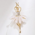 Golden ballerina brooch with pink glitter petals and sparkling crystal rhinestones - Petal White (C2324-4WH)