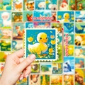 50 adesivi impermeabili con animali cartoon e bordi a francobollo per decorazione - Tema Francobollo Animali Carini (T01042341)