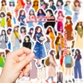50pcs creative hand-drawn girl fashion waterproof stickers for decoration and journaling - T01042343