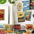Set of 50 Nordic vintage aesthetic art stickers with retro posters and pop art designs - Vintage Art Posters (T01042455)