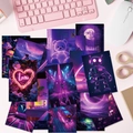 50pcs romantic purple sunset aesthetic wall decor cards with neon AI art designs - Romantic Purple Sunset Aesthetic Set (T01042456)