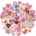 Valentinstag Aufkleber-Set in Rosa und Rot mit Herzen, Süßigkeiten und Tiermotiven - Nordischer Gnom Romantischer Stil (T01042213)