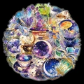 Adesivi trasparenti in PET serie fiaba con stelle e cristalli viola per decorazione - Tema Pozione Magica e Cristallo (T01042154)