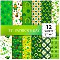 12 sheets of St. Patrick's Day themed 6x6 inch decorative paper with clover patterns - Leprechaun and Beer Style (T01041756)