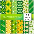 Set of 12 St. Patrick's Day pattern paper, 6x6 inch green shamrock scrapbook paper - Festive Mixed Elements Style (T01041758)