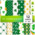 Set of 12 St. Patrick's Day 6x6 inch decorative paper sheets with shamrock patterns - Rainbow and Polka Dot Style (T01041757)