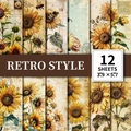12 sheets of retro sunflower and bee scrapbooking paper for vintage DIY projects - Sunflower And Bee Pattern (T01042033)