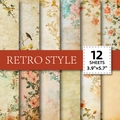 Retro decorative paper set of 12 vintage floral patterns for DIY scrapbooking - Botanical Floral And Bird (T01042279)