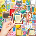 50pcs creative hand-drawn school stickers with clipboard design and precise size dimensions - Cartoon Education Stationery Theme (T01042525)