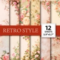 Set of 12 retro style floral background papers for DIY scrapbooking 3.9x5.7 inch - Classic Rose Floral Pattern (T01042280)