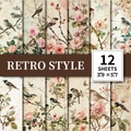 Retro style decorative papers featuring rose and bird illustrations for DIY journals - Vintage Rose And Songbird (T01042049)
