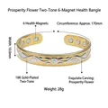 Detail of 18K gold-plated C-shaped magnetic cuff bracelet with floral engraving - Two-Tone Floral Style