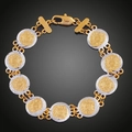 Zweifarbiges 18K Gold- und Silber-Medaillon-Armband mit sicherem Karabinerverschluss - Zweifarbig Vintage Muster