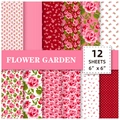 Set di 12 fogli di carta per scrapbooking Flower Garden con motivi floreali rosa - 15 cm x 15 cm / Pacchetto materiale piccoli fiori rosa