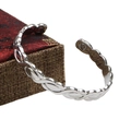Polished silver magnetic therapy cuff bracelet with braided twisted design and 925 stamp - White Style (Big 8 White 2 Magnets)