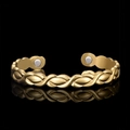 Gold magnetic health bracelet with wheat ear weave texture and adjustable open design - Braided Texture / Gold