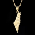 Detail des 18K vergoldeten Israel-Kartenanhängers mit Haifa- und Jerusalem-Gravur - Nur Anhänger (Ohne Kette) / Gold