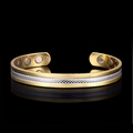 18K gold magnetic therapy cuff bracelet for men with silver diamond pattern and inner magnets - Gold & Silver Two Tone