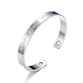 Silver stainless steel Her King cuff bracelet with blue stone and interior magnets - Men's Style (HER King) / Silver