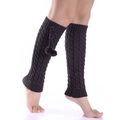 Donkerpaarse kabelgebreide beenwarmers voor dames met pomponstrikjes en geribbelde manchetten - Eén maat / donkergrijs