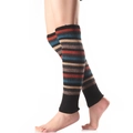 Detail view of colorful horizontal stripes on black knitted leg warmers for women - One Size / Black Multicolor Stripes (Black)