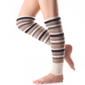 Detailed knit texture of striped over-the-knee leg warmers in blue and brown - One Size / Blue Brown Beige Stripes (White)