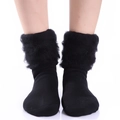 Close-up of winter thermal socks featuring thick faux fur trim and warm knit texture - One Size / Black