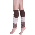 Detail of three-color knit leg warmers with ribbed cuffs in brown and beige tones - Coffee White Gray Patchwork