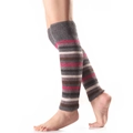 Close-up of multicolored striped knitted leg warmers with gray and pink woolen textures - One Size / Grey Pink Brown Beige Stripes (Grey)