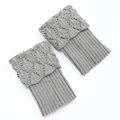 Medium grey knitted leg warmers with scalloped edges and diamond crochet patterns - One Size / Light Gray