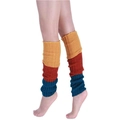 Three-color patchwork knit leg warmers in mustard yellow, brick red, and deep teal blue - One Size / Leg Warmers (D) / Yellow Red Blue Patchwork