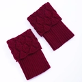 Scalloped knit leg warmers in burgundy red with hollow leaf pattern and ribbed texture - One Size / Burgundy