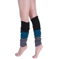 Three-tone knitted leg warmer in black, blue, and grey with vertical rib texture - 黑蓝灰拼色
