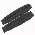 Detail showing dark grey knitted leg warmers with delicate wavy patterns and ribbed cuffs - Dark Gray
