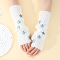 Calentadores de brazo de punto beige con estrellas azules y diseño sin dedos - Blanco (10 Estrellas)