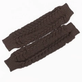 Detailed knit pattern of dark brown wave hollow out leg warmers with ribbed cuffs - Coffee