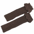 Detailed texture of dark brown cable knit leg warmers with scalloped edge trim - One Size / Coffee