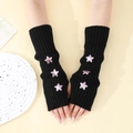 Calentadores largos de punto negro para mujer con parches de estrellas rosa metálico - Negro (6 Estrellas)