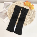 Black knit leg warmers with bow and hanging pom-poms for girls in autumn winter - One Size / Black