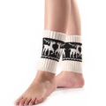 Winter-Beinstulpen mit schwarz-weißem Rentier-Muster und elastischem Rippstrick - Weiß