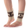 Jambières tricotées beige et marron avec motifs de rennes nordiques pour l'hiver - Beige