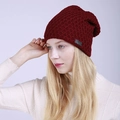 Gorro de punto de nido de abeja color burdeos para hombre y mujer con forro térmico suave - Rojo / Gorro de lana