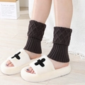 Knit leg warmers in dark brown diamond pattern with cozy white plush slippers - Dark Gray