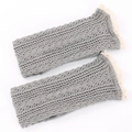Grey knitted leg warmers with mesh hollow pattern and cream lace trim finish - One Size / Light Gray