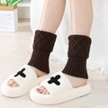 Brown diamond knit leg warmers for women with vintage textured thick winter wool design - Coffee