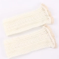 White knit leg warmers with hollow mesh pattern and delicate lace trim edges - One Size / Off White