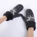 Moufles tricotées gris foncé motif cerf avec strass et revers épais en fausse fourrure - Gris foncé
